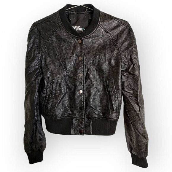 Fillmore Womens Jacket Sz Small Faux Black Leather Moto Zip Front Gorpcore Grung - Picture 8 of 15